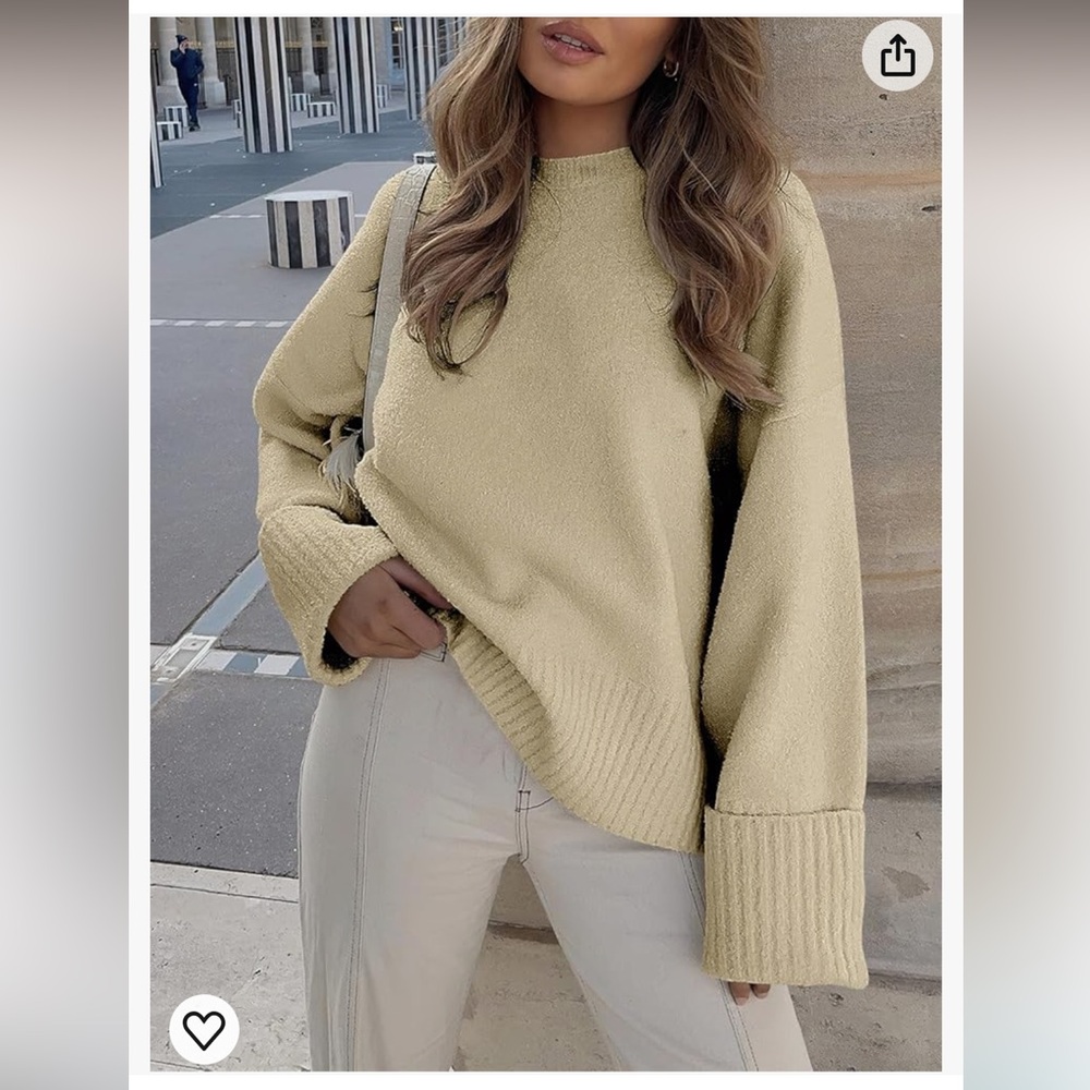ANRABESS Women's Oversized Crewneck Long Sleeve Fuzzy Knit